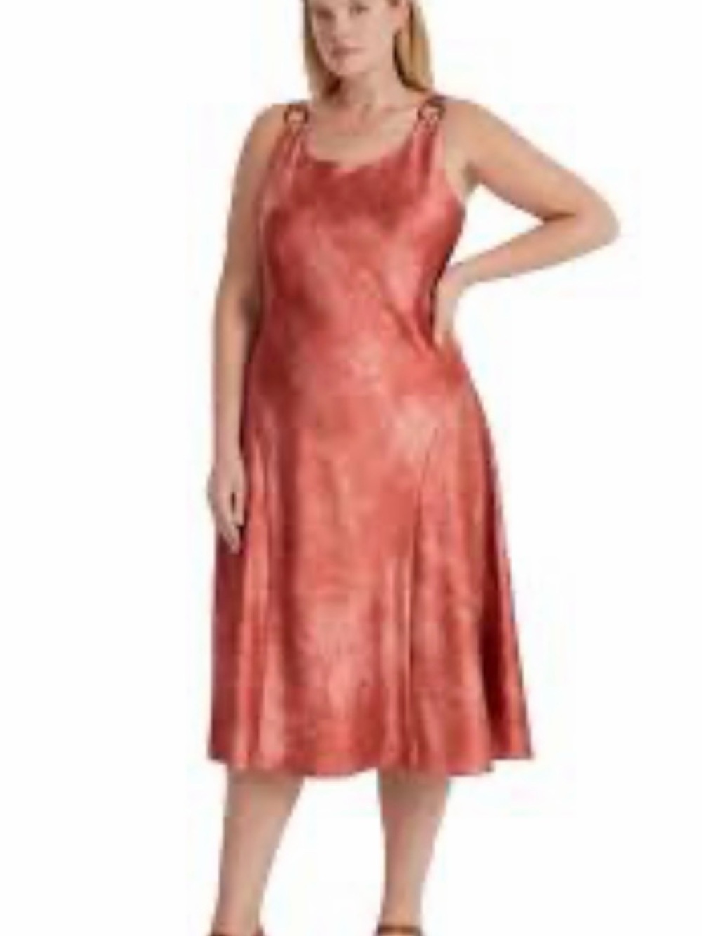 Lauren Ralph Lauren Rust Tie-Dye Satin Ring-Trim Slip Dress Size 18W